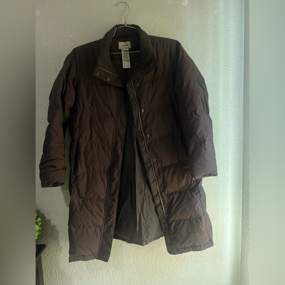 LL Bean Women M Long Goose Down Parka Brown Winter Cold Weather Jacket NO Hood - Picture 4 of 13